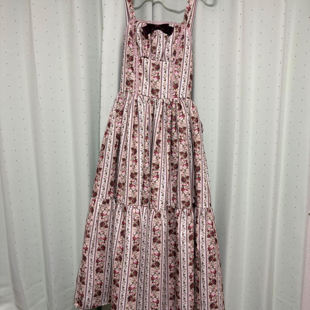 ストライプローズ柄ジャンスカ（生成り）