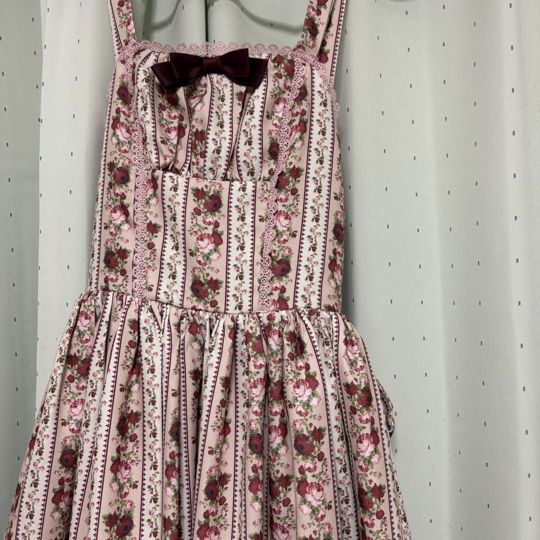 ストライプローズ柄ジャンスカ（生成り）