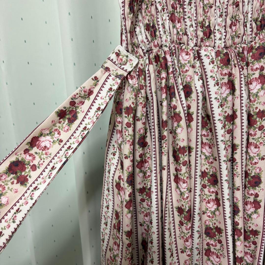 ストライプローズ柄ジャンスカ（生成り）