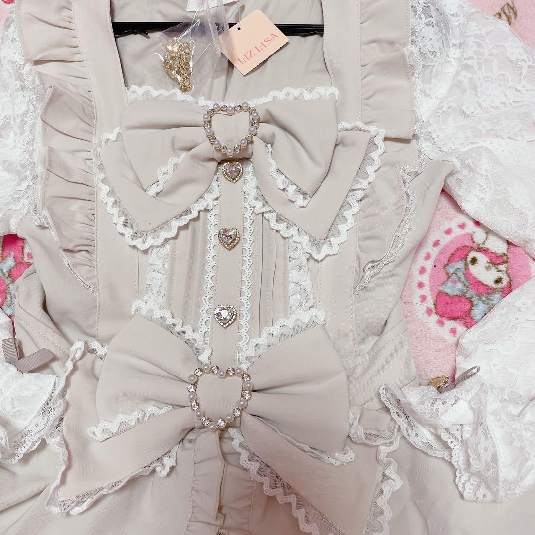 新品タグ付♡リズリサ♡ フロントカシュクールBIGリボンセットアップ♡ピンク♡