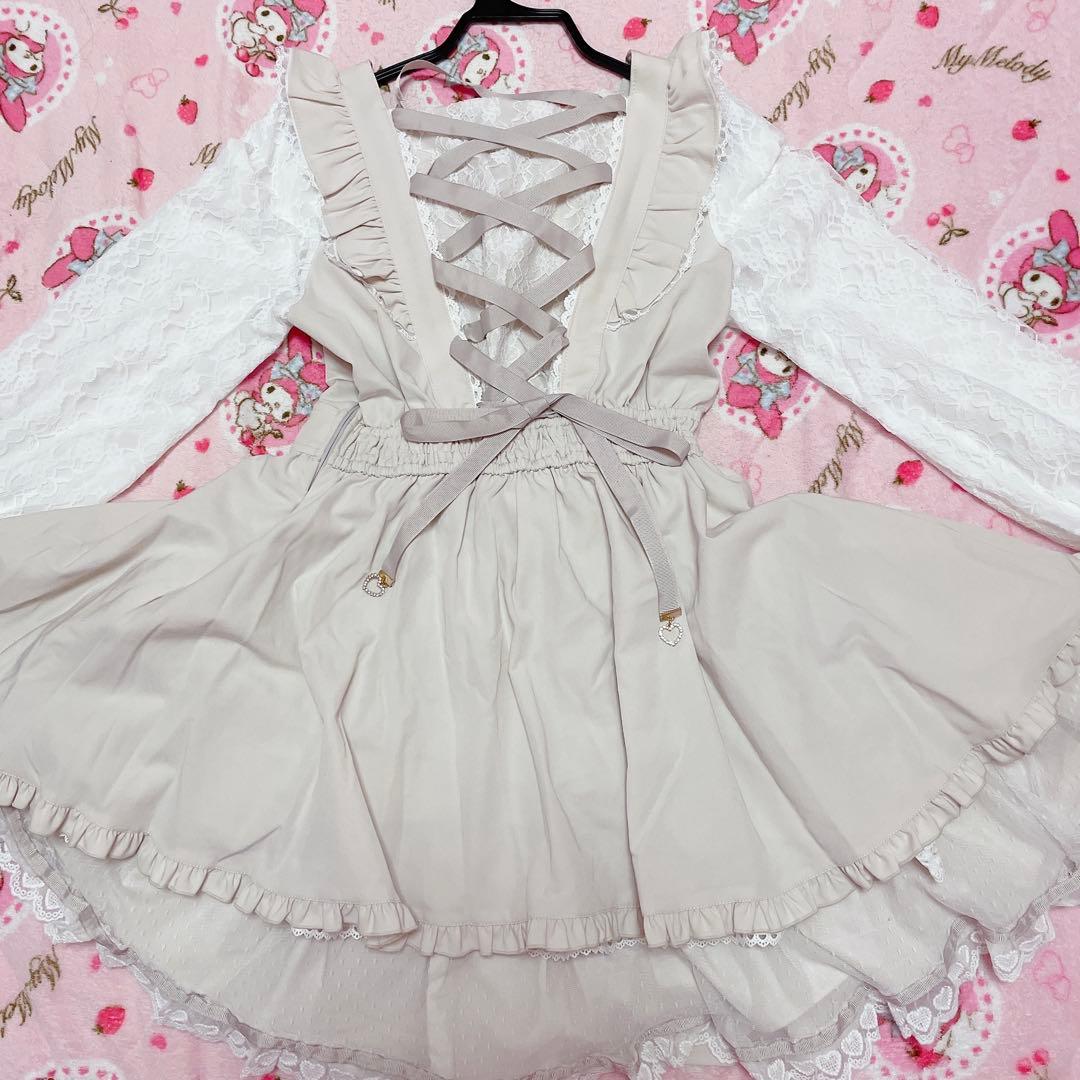 新品タグ付♡リズリサ♡ フロントカシュクールBIGリボンセットアップ♡ピンク♡