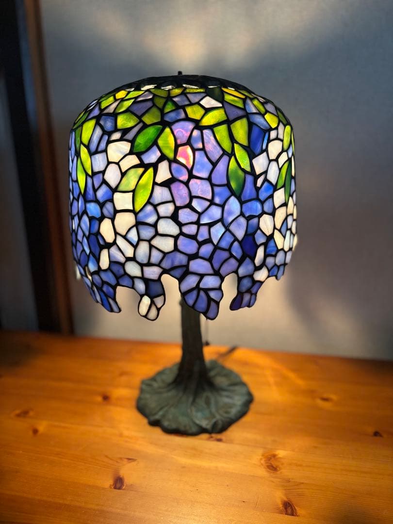 細密ステンドグラス テーブルランプ 藤棚 ブルー系　 アンティーク昭和レトロ