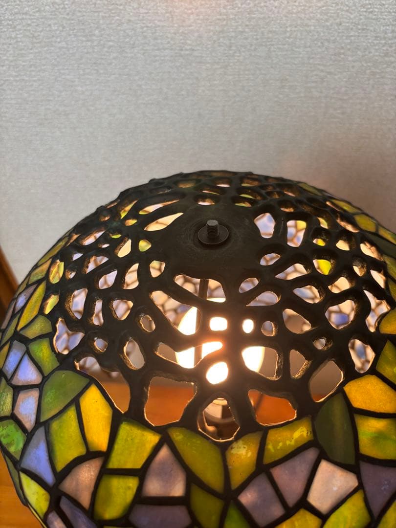 細密ステンドグラス テーブルランプ 藤棚 ブルー系　 アンティーク昭和レトロ