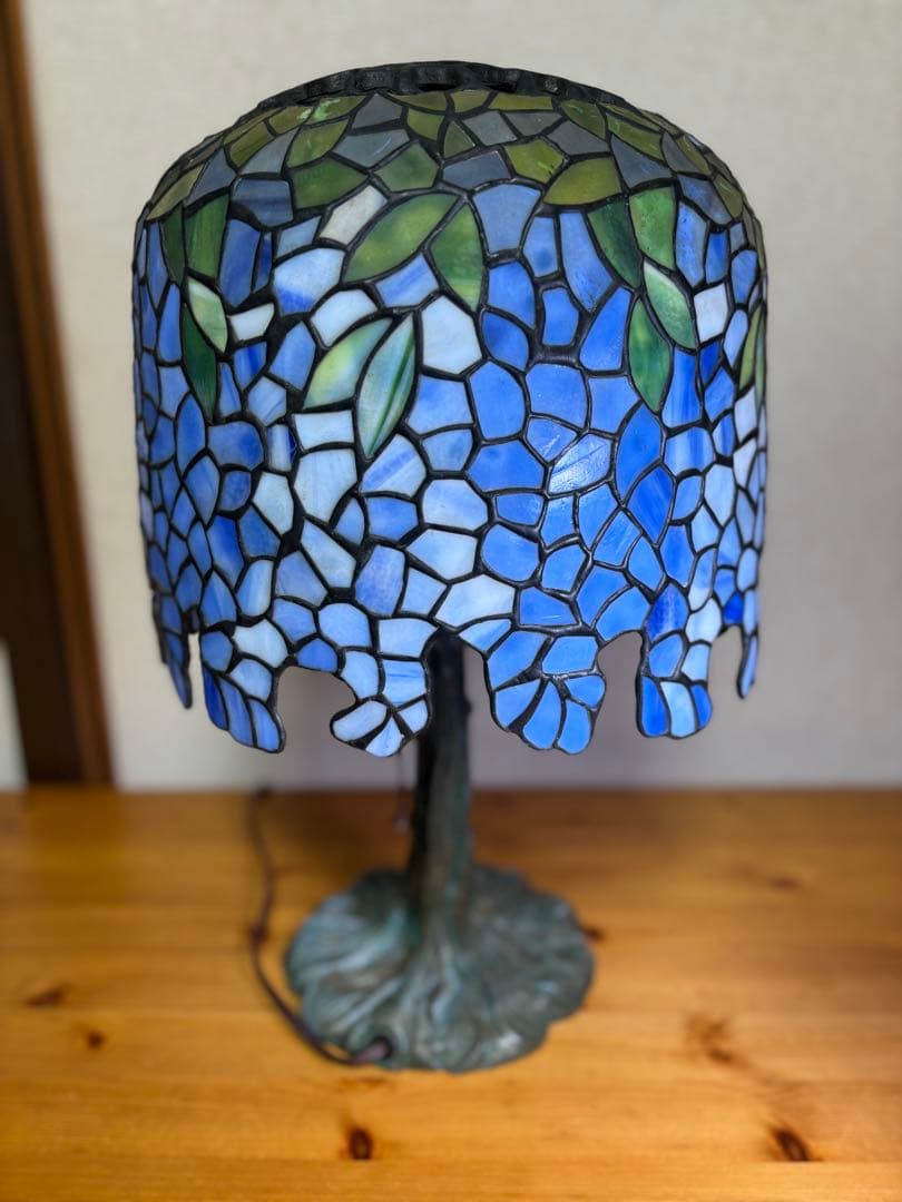 細密ステンドグラス テーブルランプ 藤棚 ブルー系　 アンティーク昭和レトロ