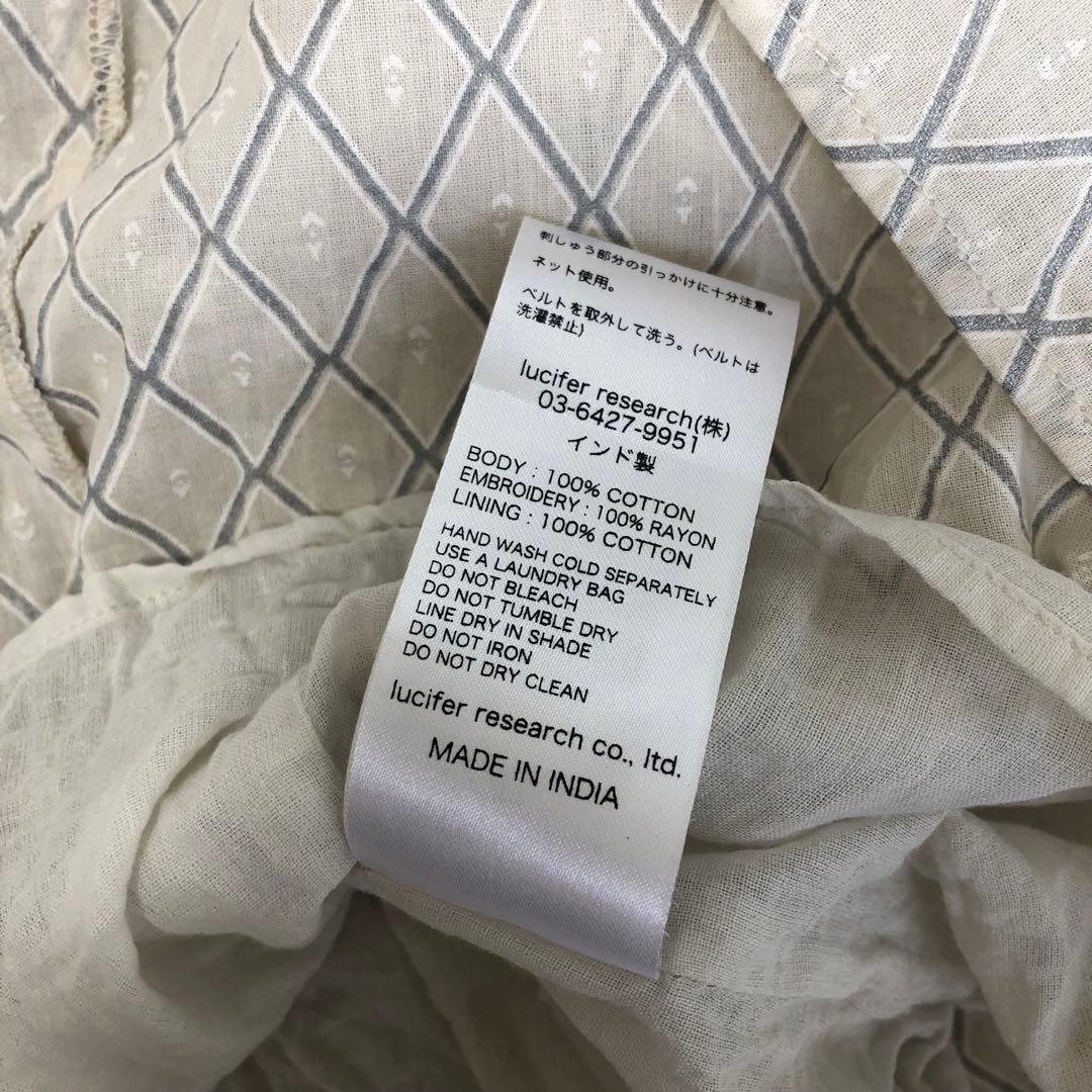 ヌキテパ DIA CHECK PRINT EMB DRESS M ECRU