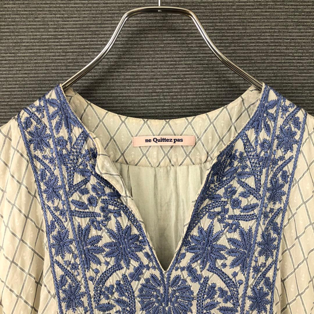 ヌキテパ DIA CHECK PRINT EMB DRESS M ECRU