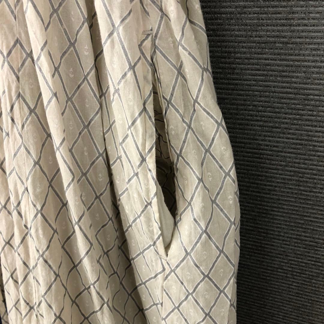 ヌキテパ DIA CHECK PRINT EMB DRESS M ECRU