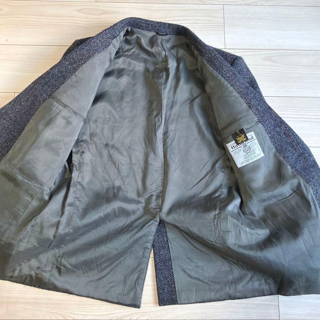 美品　カナダ製　ハリスツイード　ツイードジャケット　テーラード　L相当　ブルー系