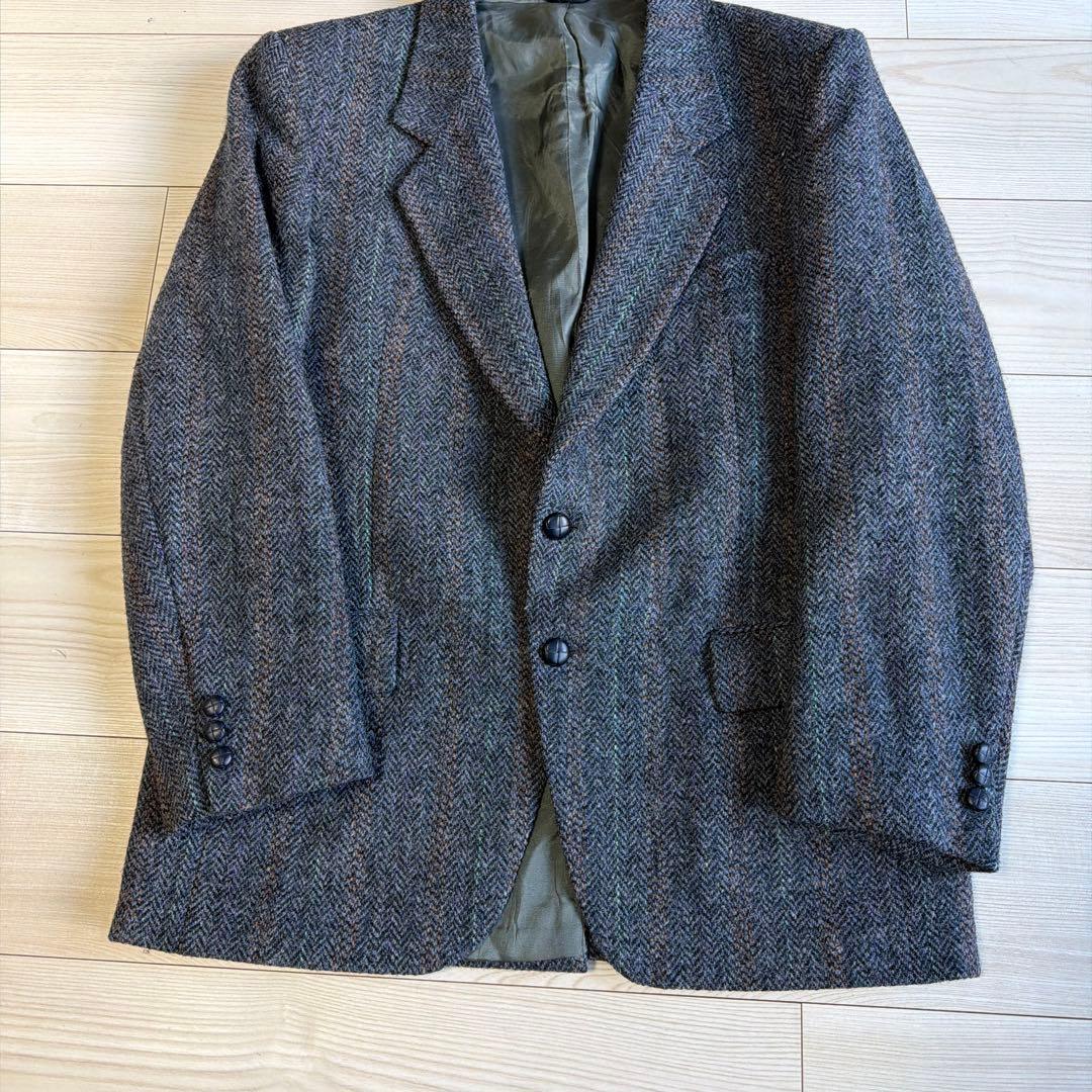 美品　カナダ製　ハリスツイード　ツイードジャケット　テーラード　L相当　ブルー系