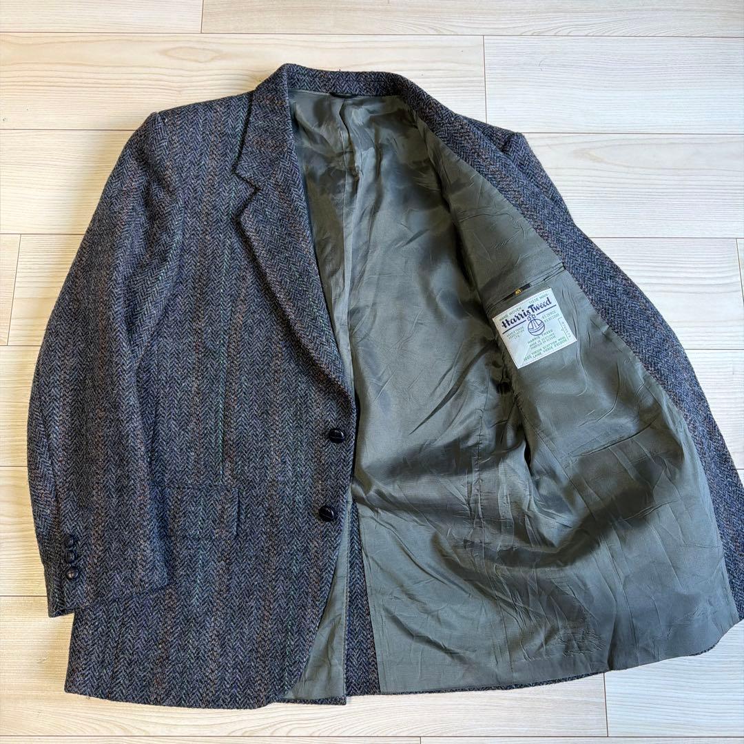 美品　カナダ製　ハリスツイード　ツイードジャケット　テーラード　L相当　ブルー系