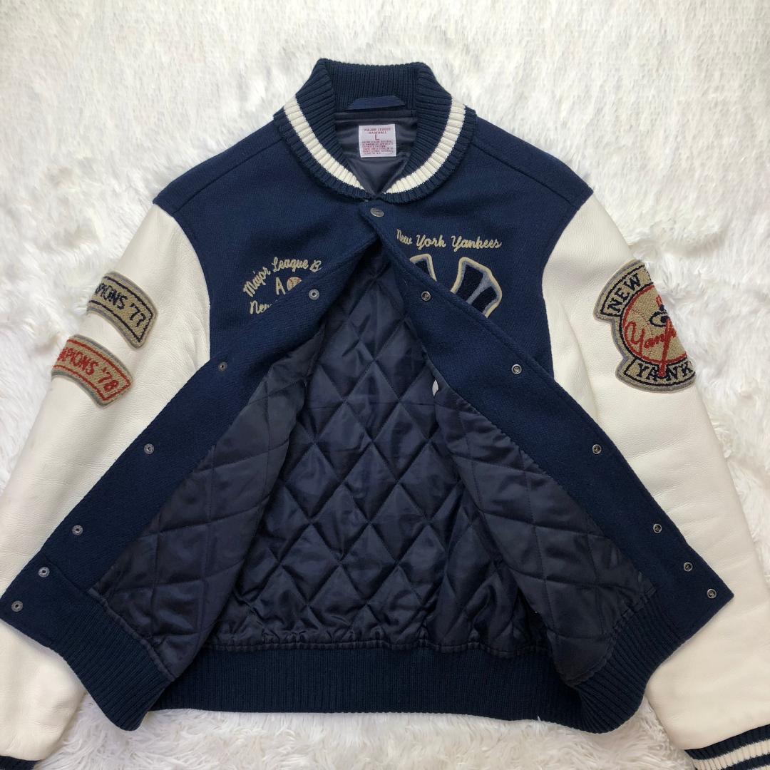 UNIQLO 00s ヤンキース コラボ ウールスタジャン 牛革レザー切替 刺繍