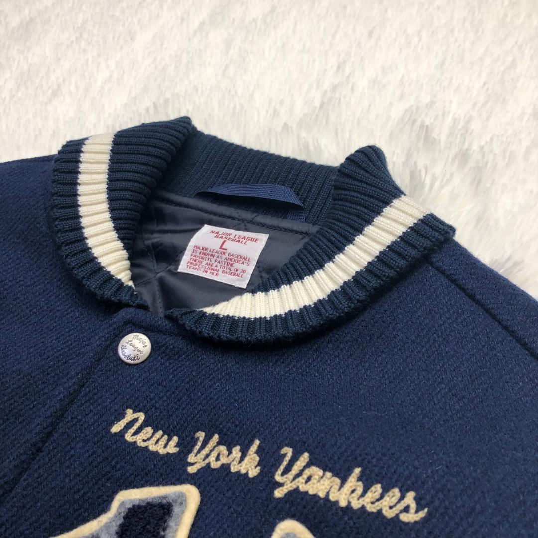 UNIQLO 00s ヤンキース コラボ ウールスタジャン 牛革レザー切替 刺繍