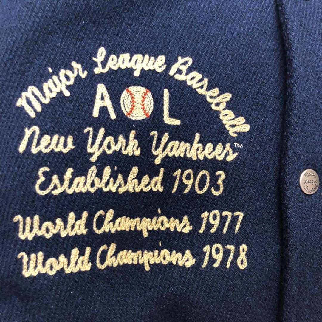 UNIQLO 00s ヤンキース コラボ ウールスタジャン 牛革レザー切替 刺繍