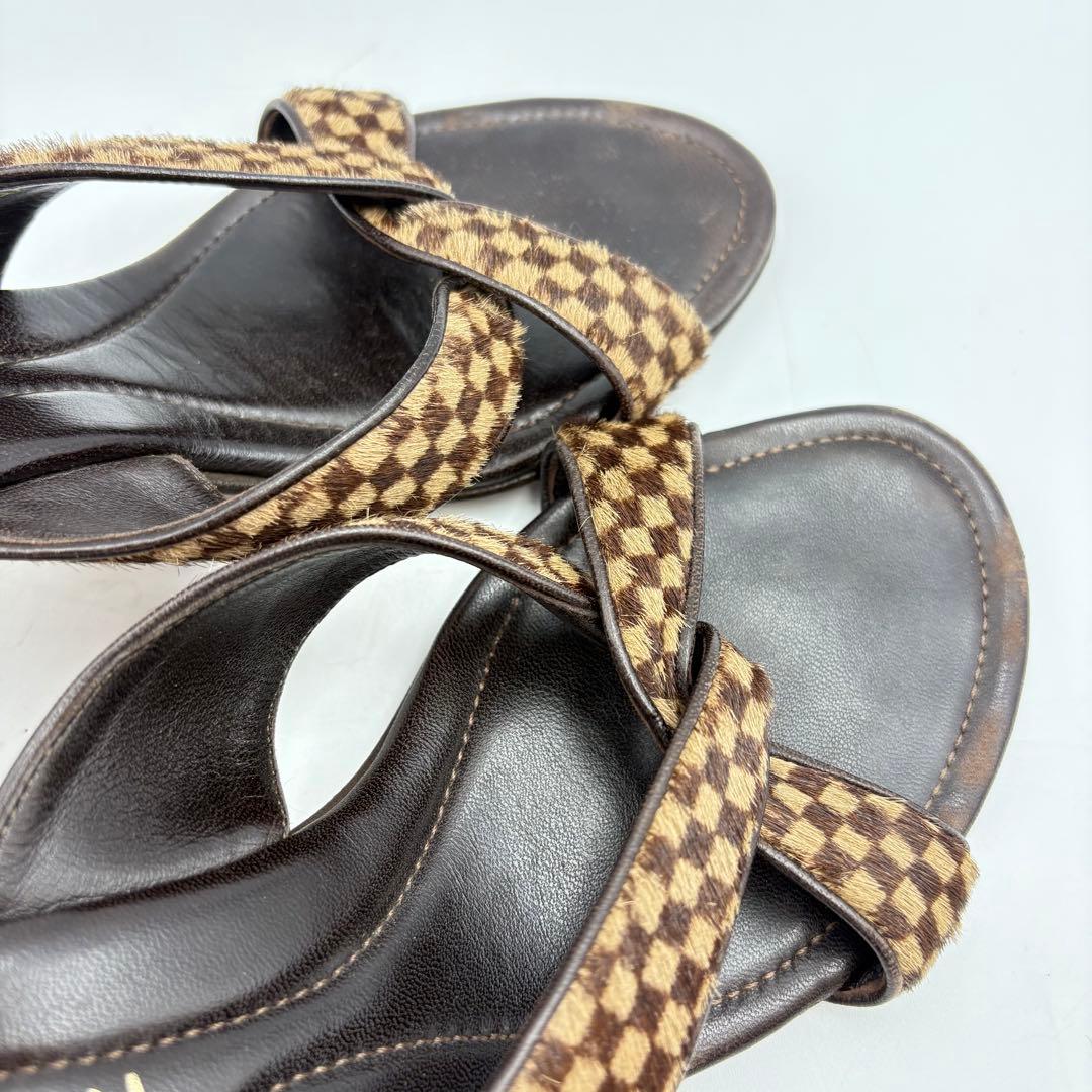 ルイヴィトン ダミエ ハラコ ミュール サンダル ファー 0725-S6538h