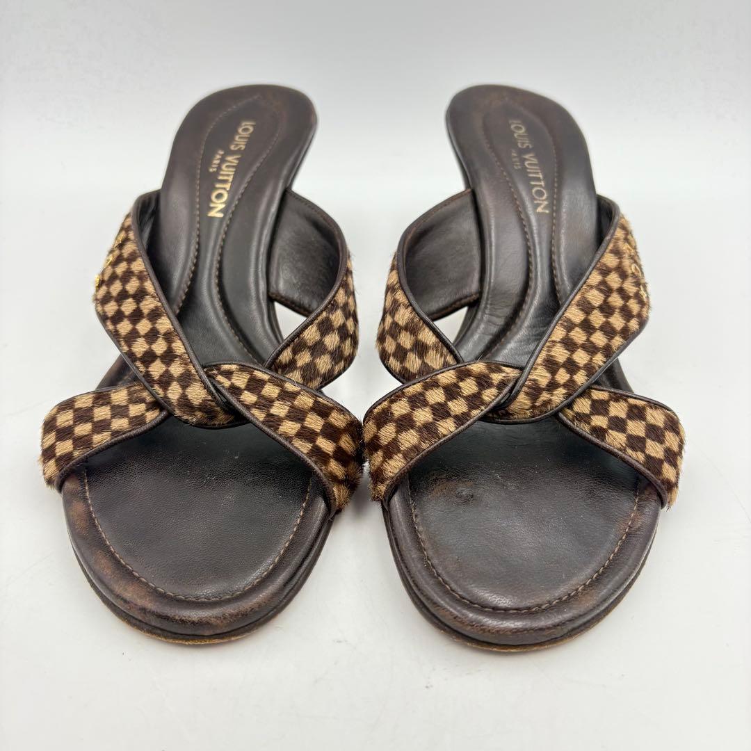 ルイヴィトン ダミエ ハラコ ミュール サンダル ファー 0725-S6538h