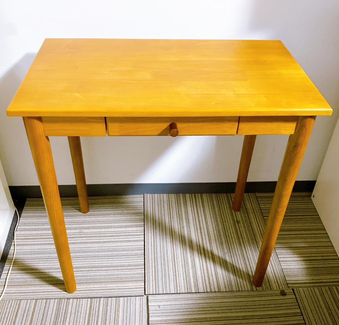 北欧 デスク 木製 天然木 スリムデスク 引き出し付 ナチュラルテイスト