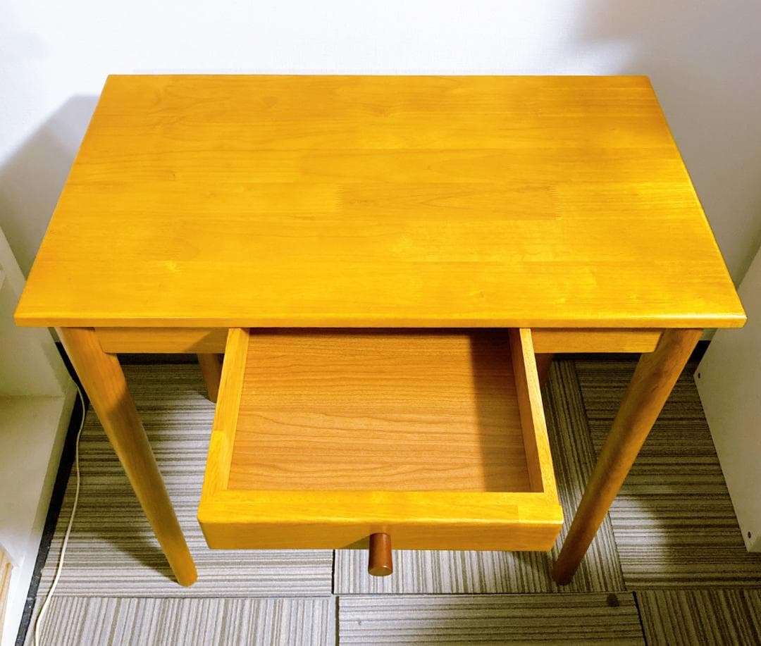 北欧 デスク 木製 天然木 スリムデスク 引き出し付 ナチュラルテイスト