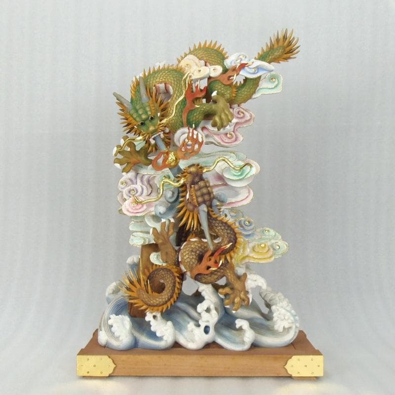 KOPANDA　◆双龍彫り 楠材 淡彩色仕様◆縁起物
