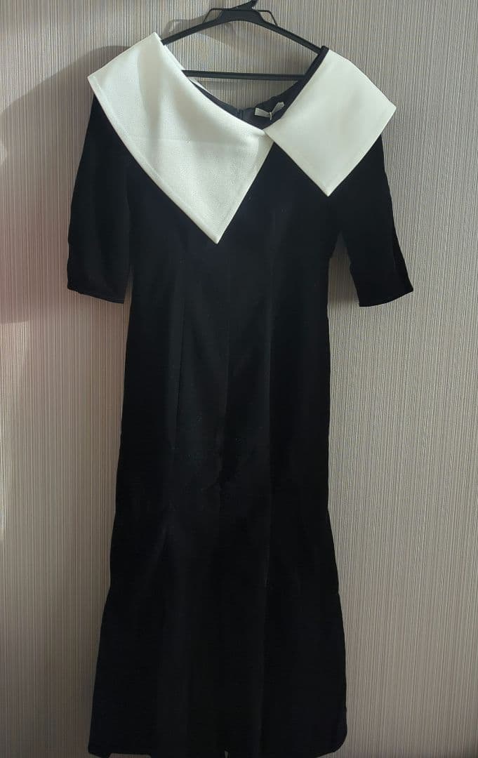 LEJA 配色アシンメトリービッグカラーベロアマーメイドシルエットドレス S