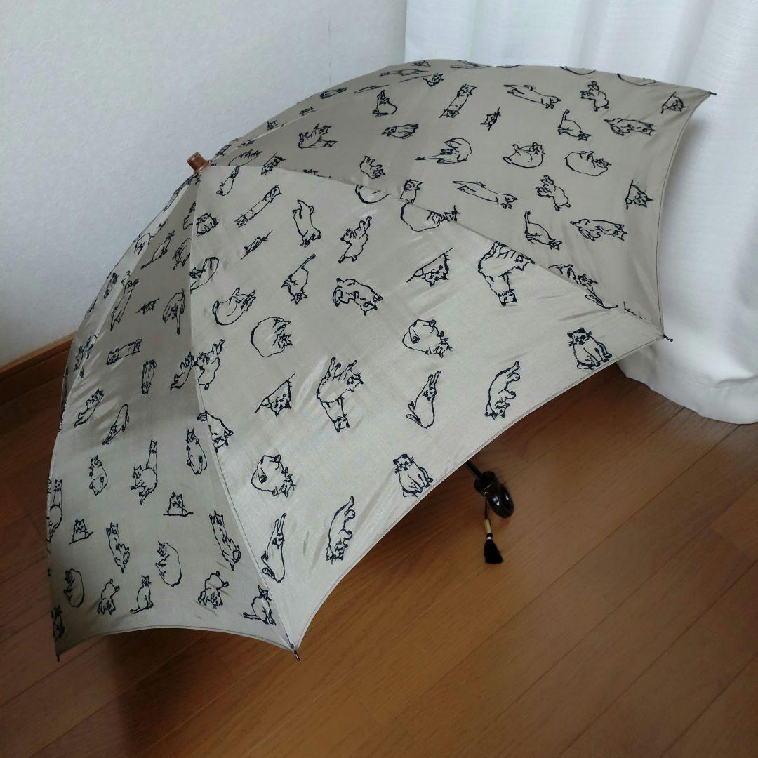★レア★イイダ傘店★猫 ししゅう 晴雨兼用 折りたたみ傘