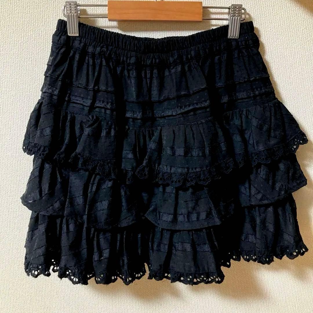 SNIDEL ラッフルティアードスカショーパン　ブラック