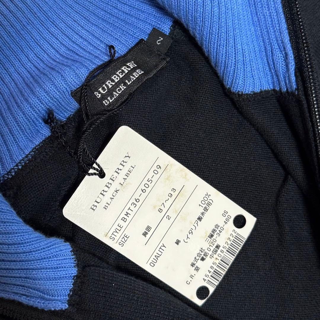 バーバリーブラックレーベル 肩チェック ハーフジップ ニットセーター 黒Mゴルフ