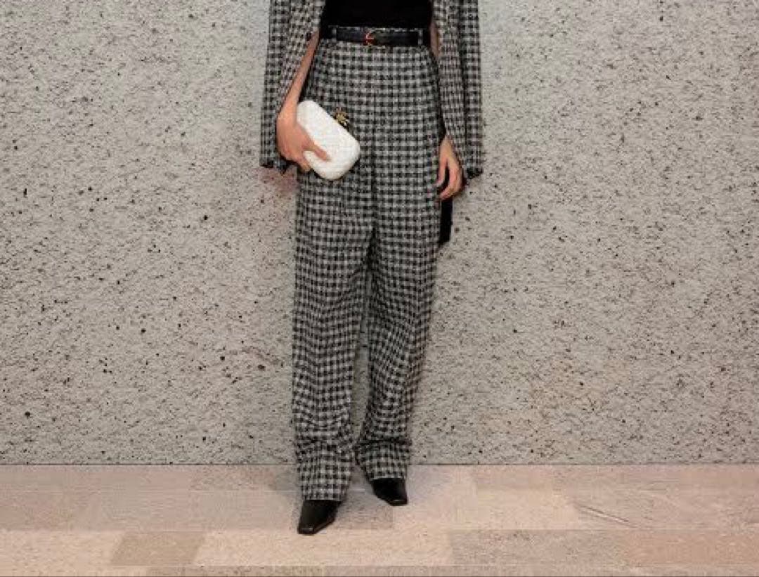 チェック柄ハイウエストワイドパンツ