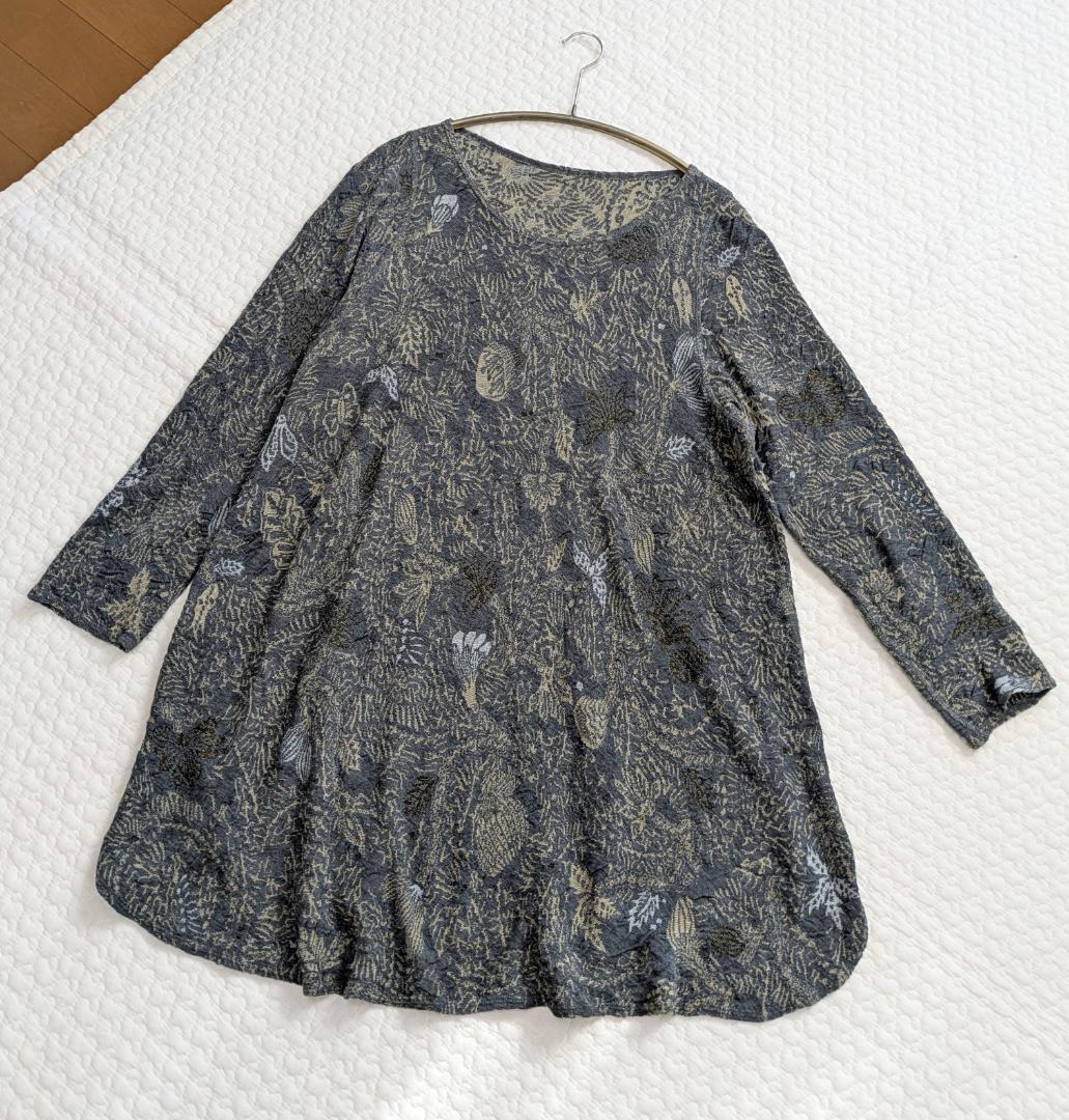 ババグーリ☆ヨーガンレール☆ジャワフラワーチュニックOP☆ブルーグレイ☆美品です