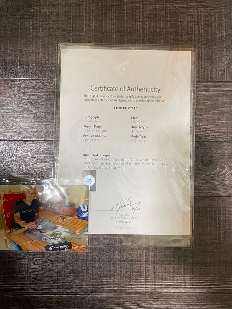 【世界限定30枚】バッジョ直筆サイン入りクォートアート 証明書付き