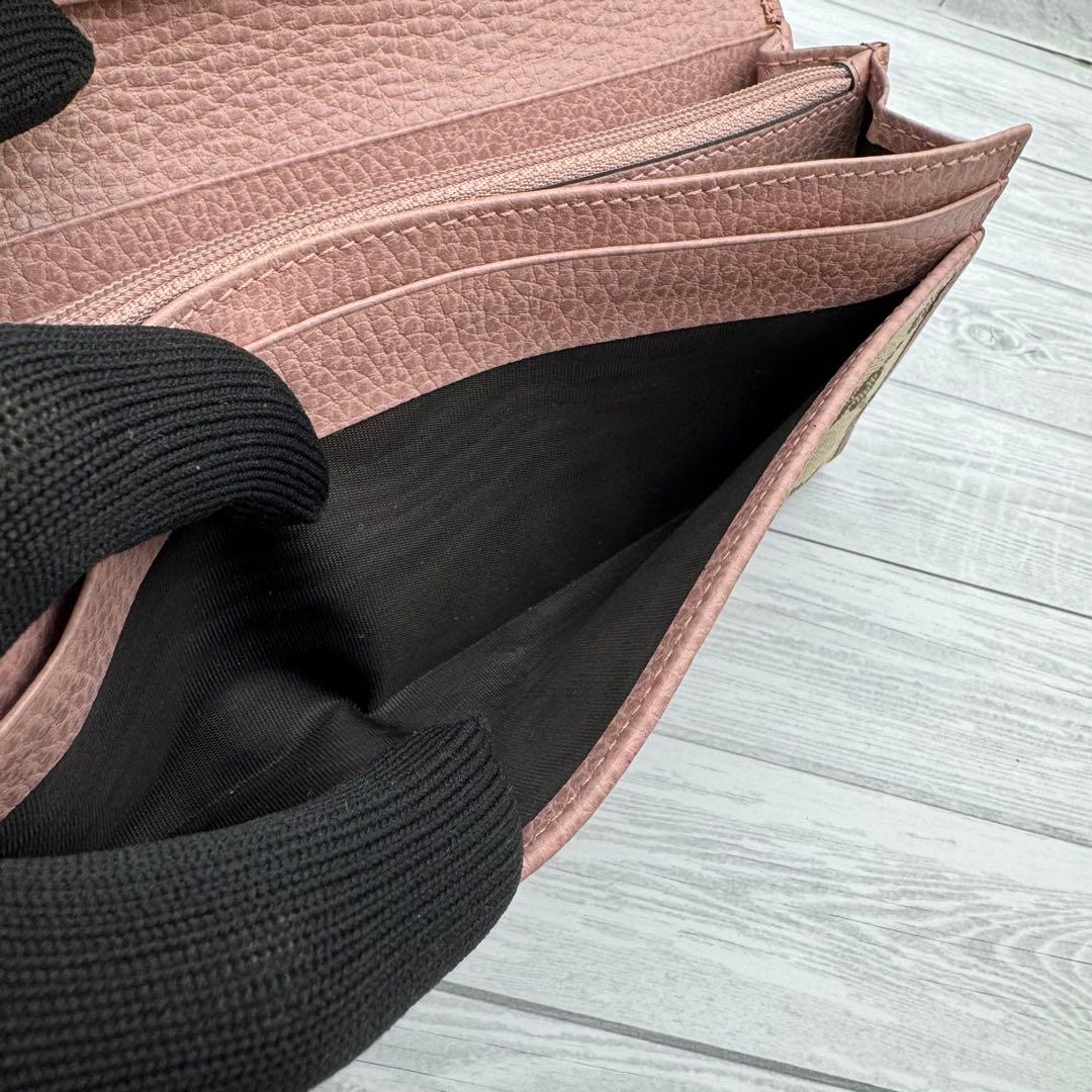 【美品】GUCCI GGキャンバス 長財布 　二つ折り ピンク　レザー