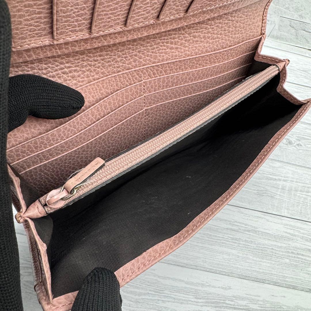 【美品】GUCCI GGキャンバス 長財布 　二つ折り ピンク　レザー