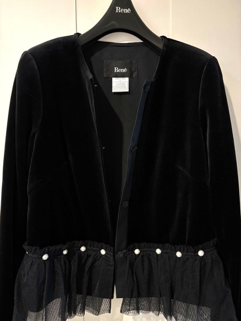▪️新品・未着用▪️Rene 黒　ベロア　ジャケット　パール　36▪️ルネ
