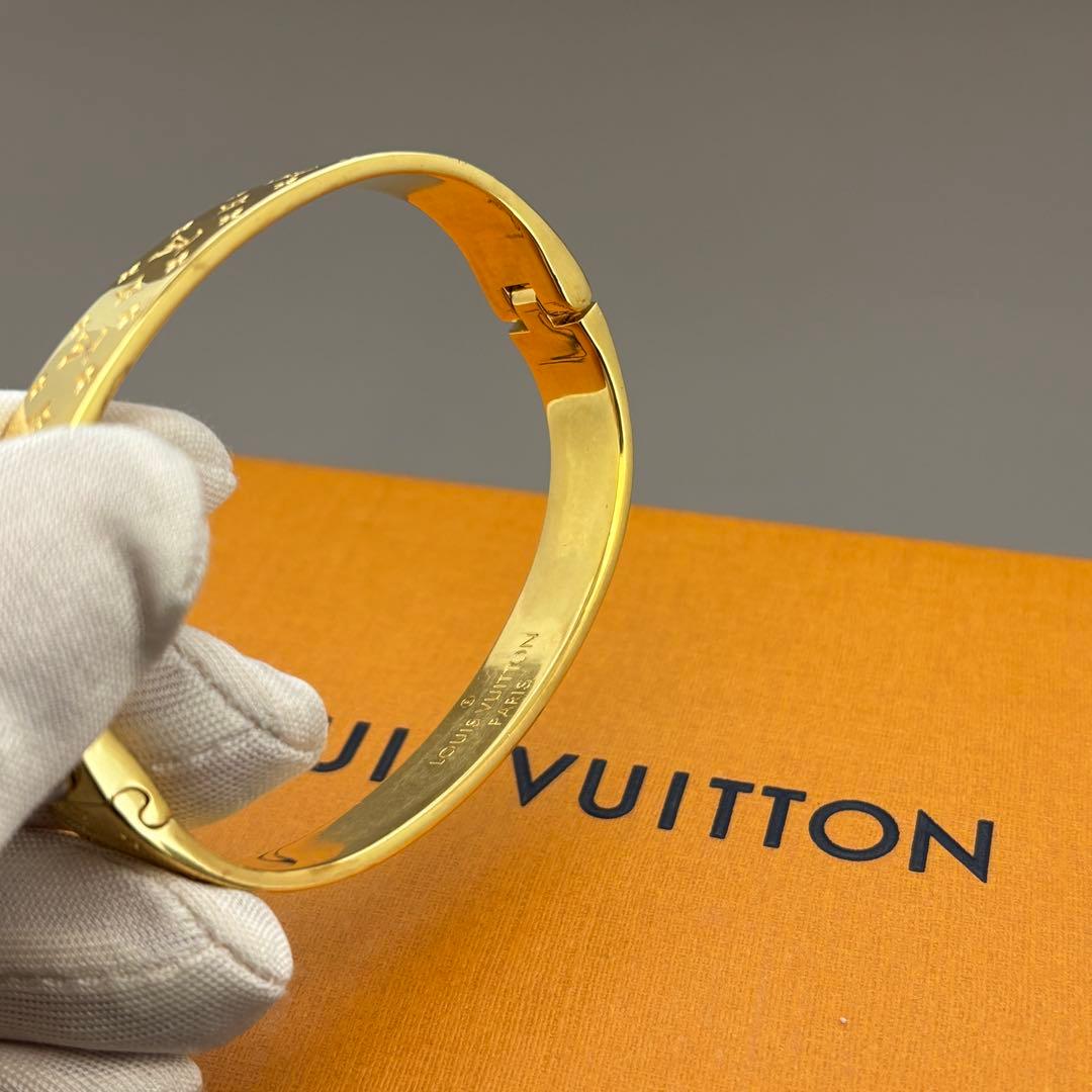 美品　ルイヴィトン ナノグラム カフ バングル ゴールド モノグラム S
