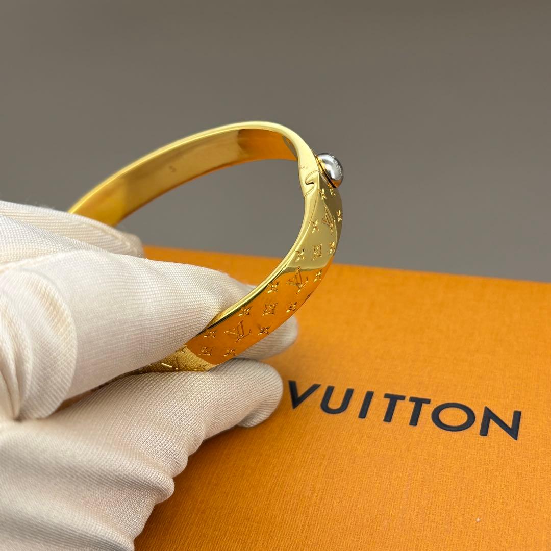 美品　ルイヴィトン ナノグラム カフ バングル ゴールド モノグラム S