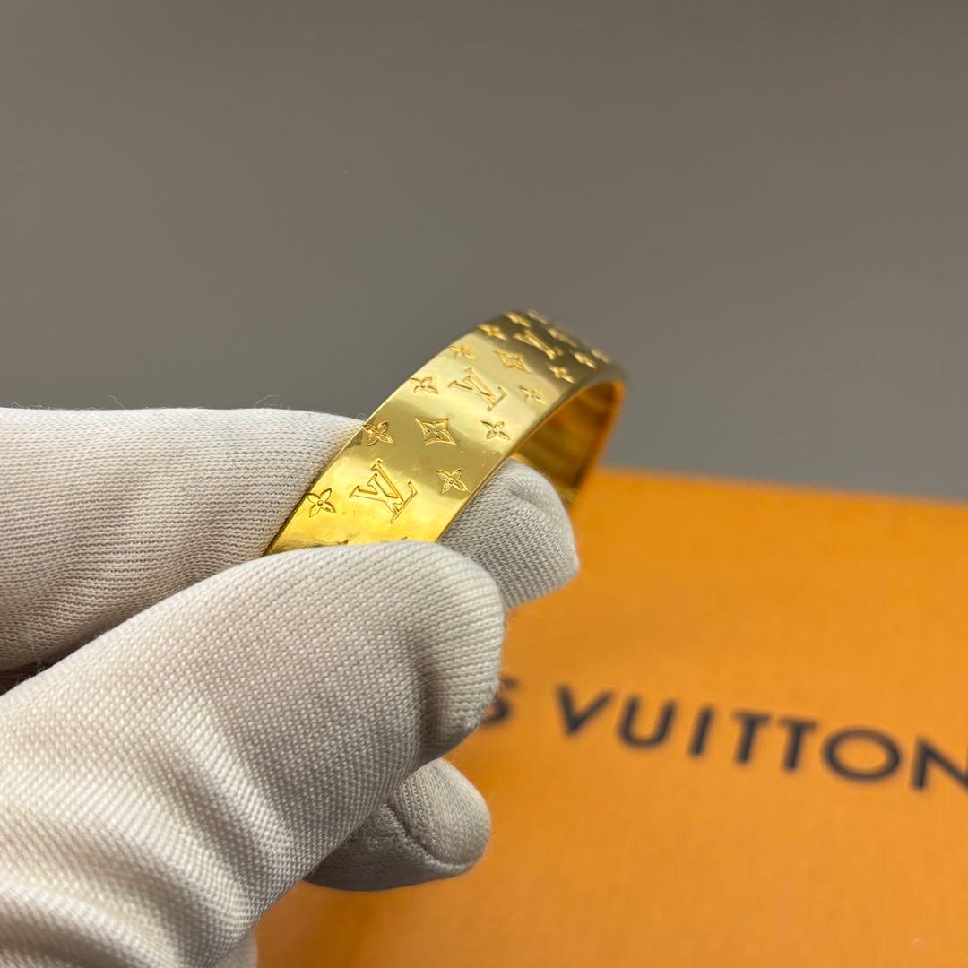 美品　ルイヴィトン ナノグラム カフ バングル ゴールド モノグラム S