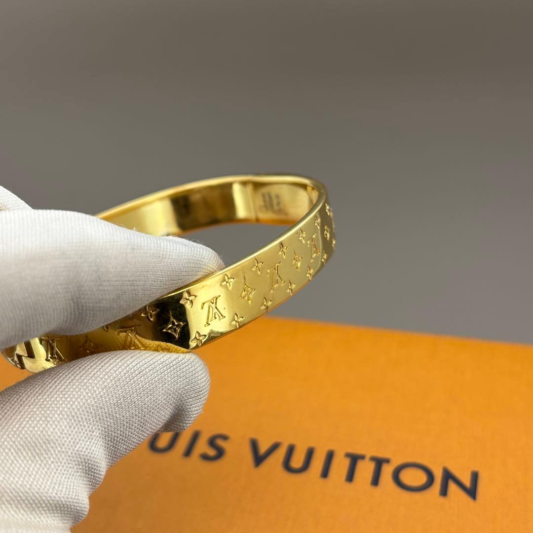 美品　ルイヴィトン ナノグラム カフ バングル ゴールド モノグラム S