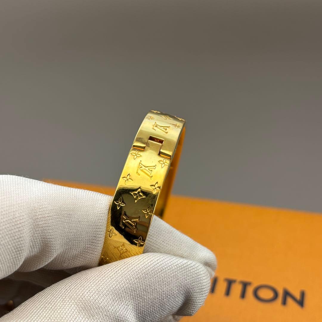美品　ルイヴィトン ナノグラム カフ バングル ゴールド モノグラム S