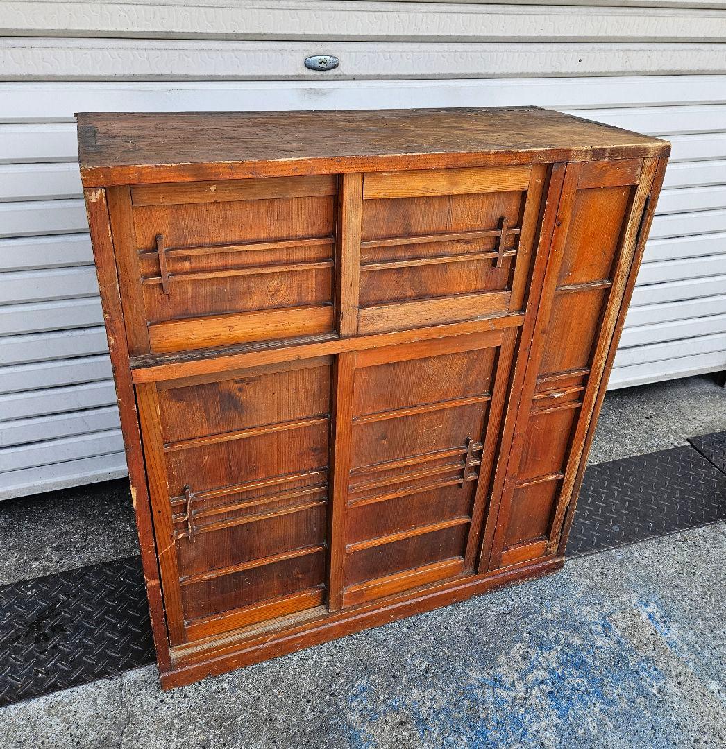 日本のアンティーク 古い木の下駄箱 シューズボックス 傘入れ付き 棚 収納