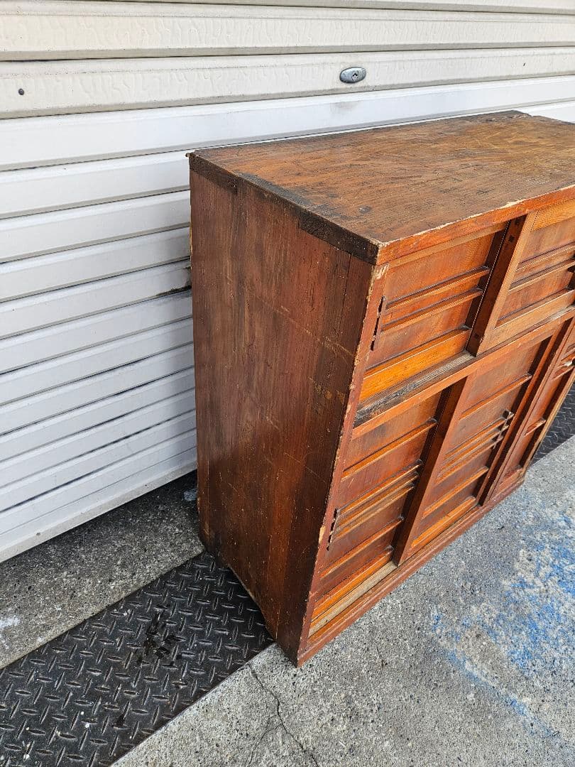 日本のアンティーク 古い木の下駄箱 シューズボックス 傘入れ付き 棚 収納