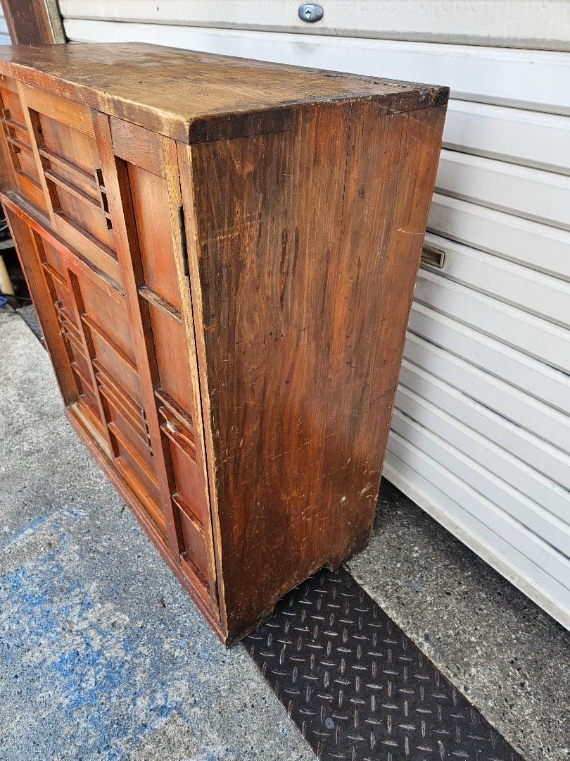 日本のアンティーク 古い木の下駄箱 シューズボックス 傘入れ付き 棚 収納