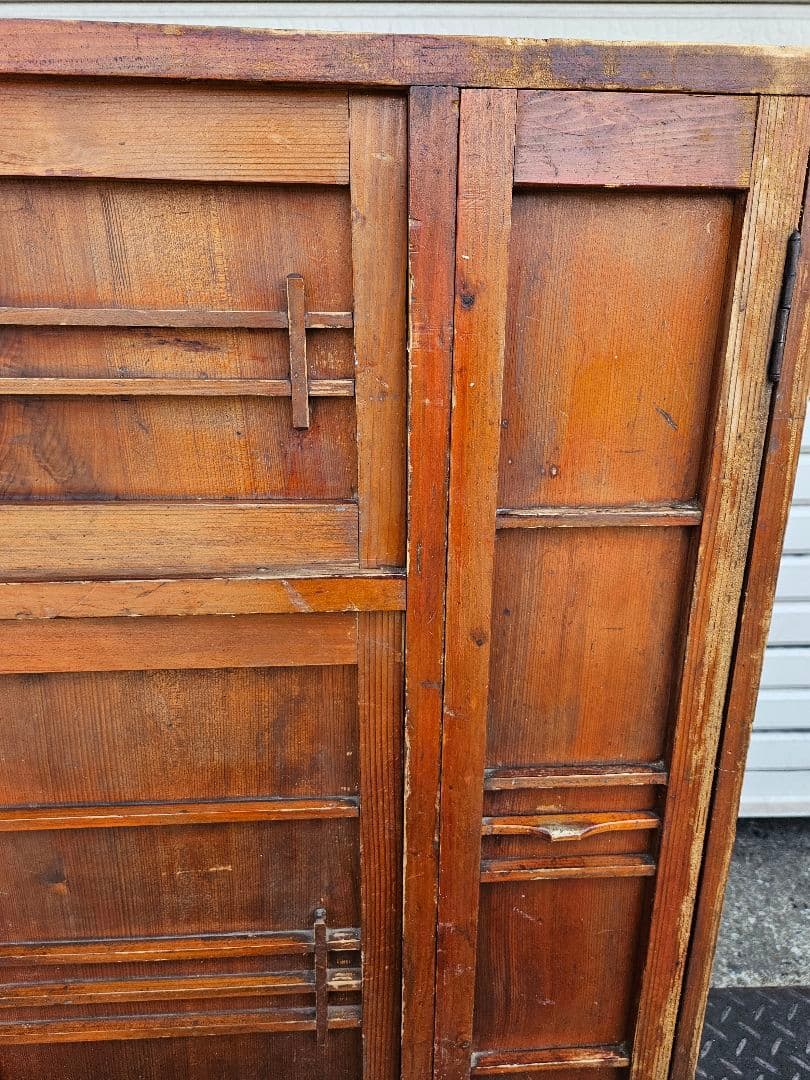 日本のアンティーク 古い木の下駄箱 シューズボックス 傘入れ付き 棚 収納