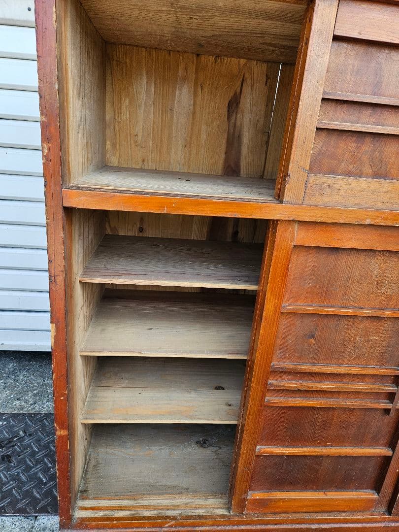 日本のアンティーク 古い木の下駄箱 シューズボックス 傘入れ付き 棚 収納