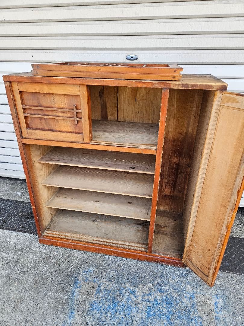 日本のアンティーク 古い木の下駄箱 シューズボックス 傘入れ付き 棚 収納