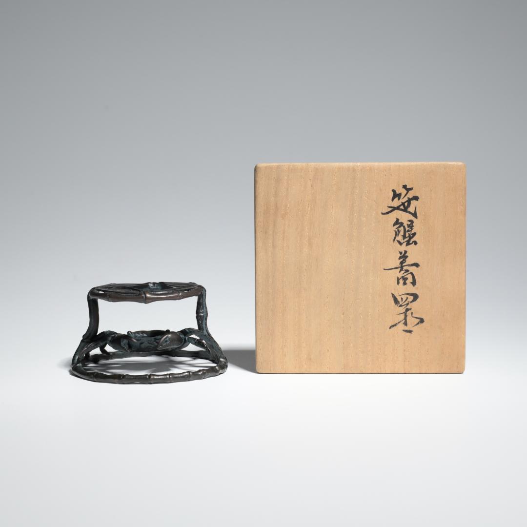籠蟹 蓋置 置物 銅器 共箱 共布 骨董 時代物 古道具 240322DZ20