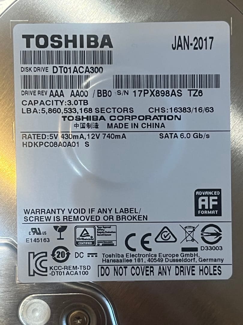TOSHIBA ハードディスク 3.0TB HDD×2個セット