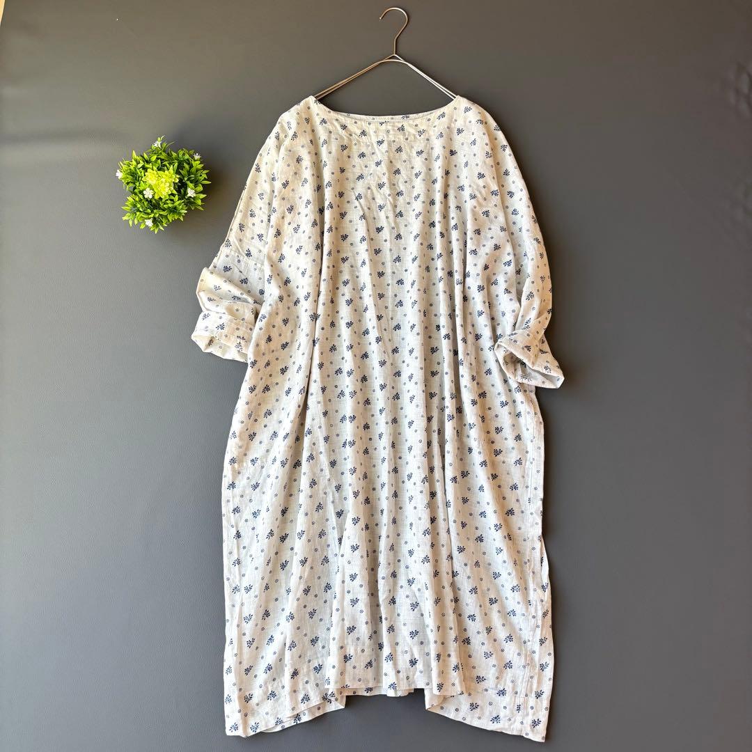 45R ロングワンピース　フラワープリント　小花柄　ガーゼ生地　ワイドシルエット