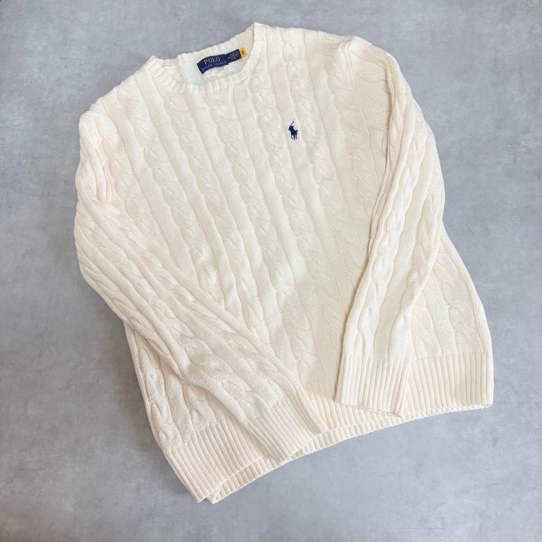 POLO RALPH LAUREN ケーブルニット コットン セーター 白 M
