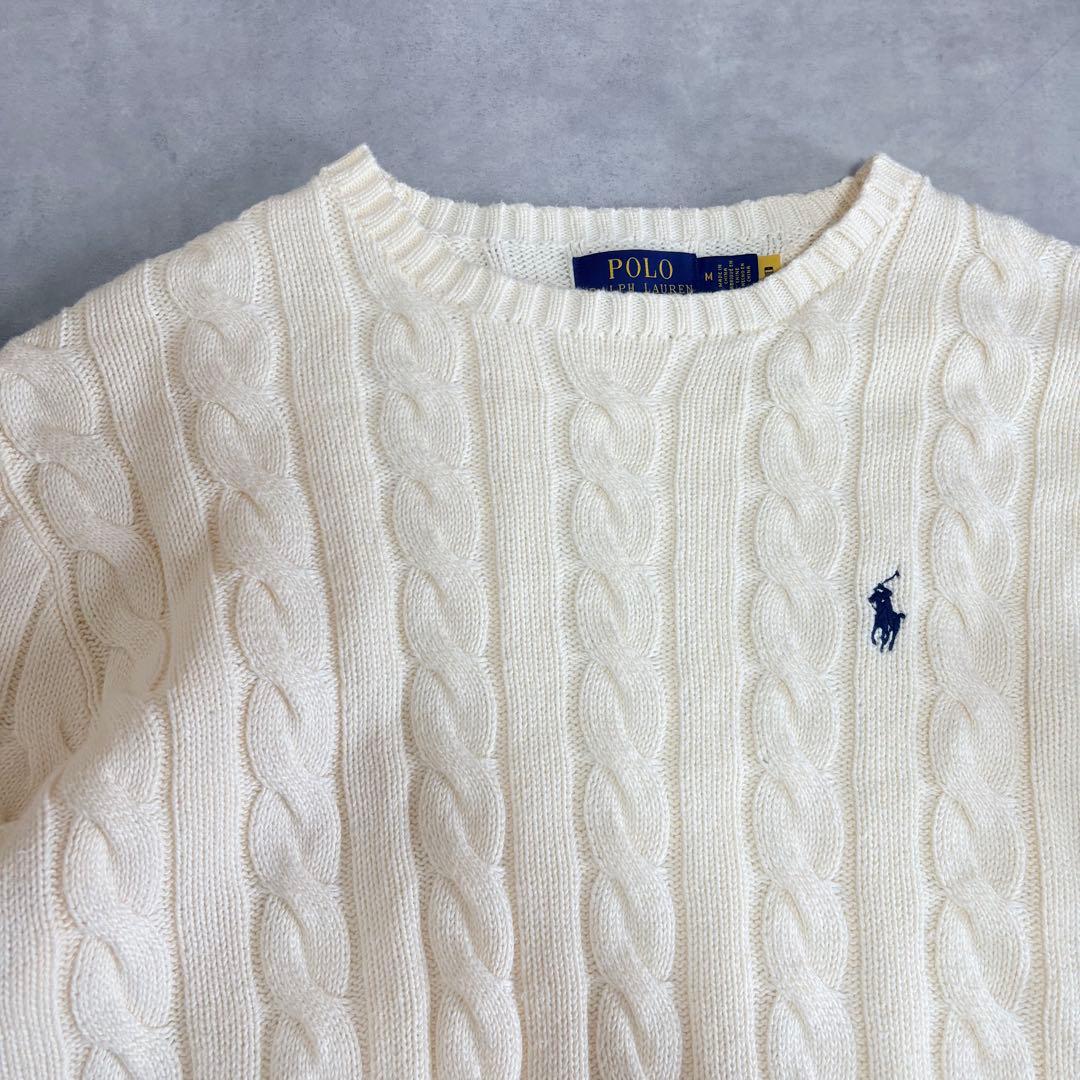 POLO RALPH LAUREN ケーブルニット コットン セーター 白 M