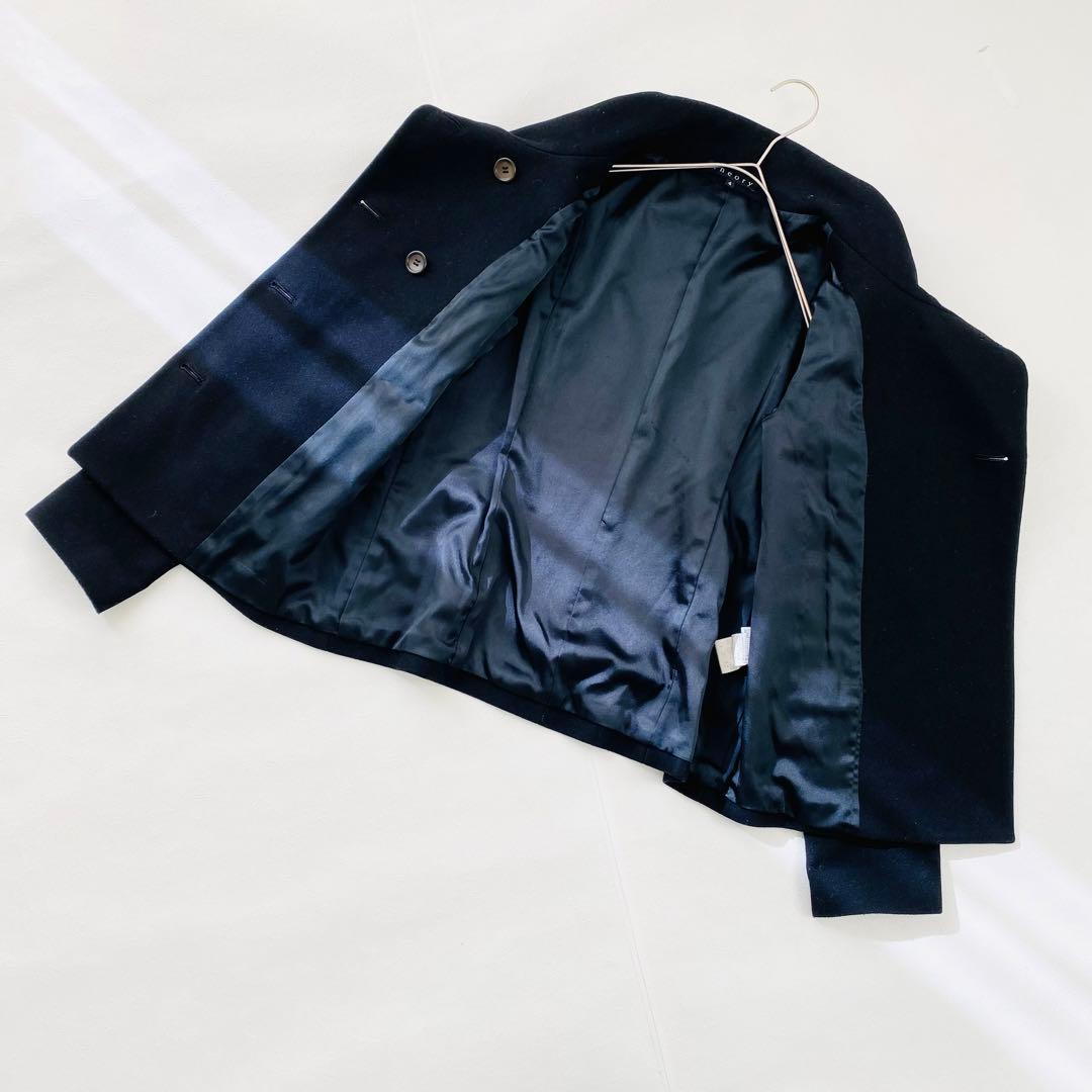 2961A美品　セオリー　スタンドカラーショートウールコート 黒 大きいサイズ