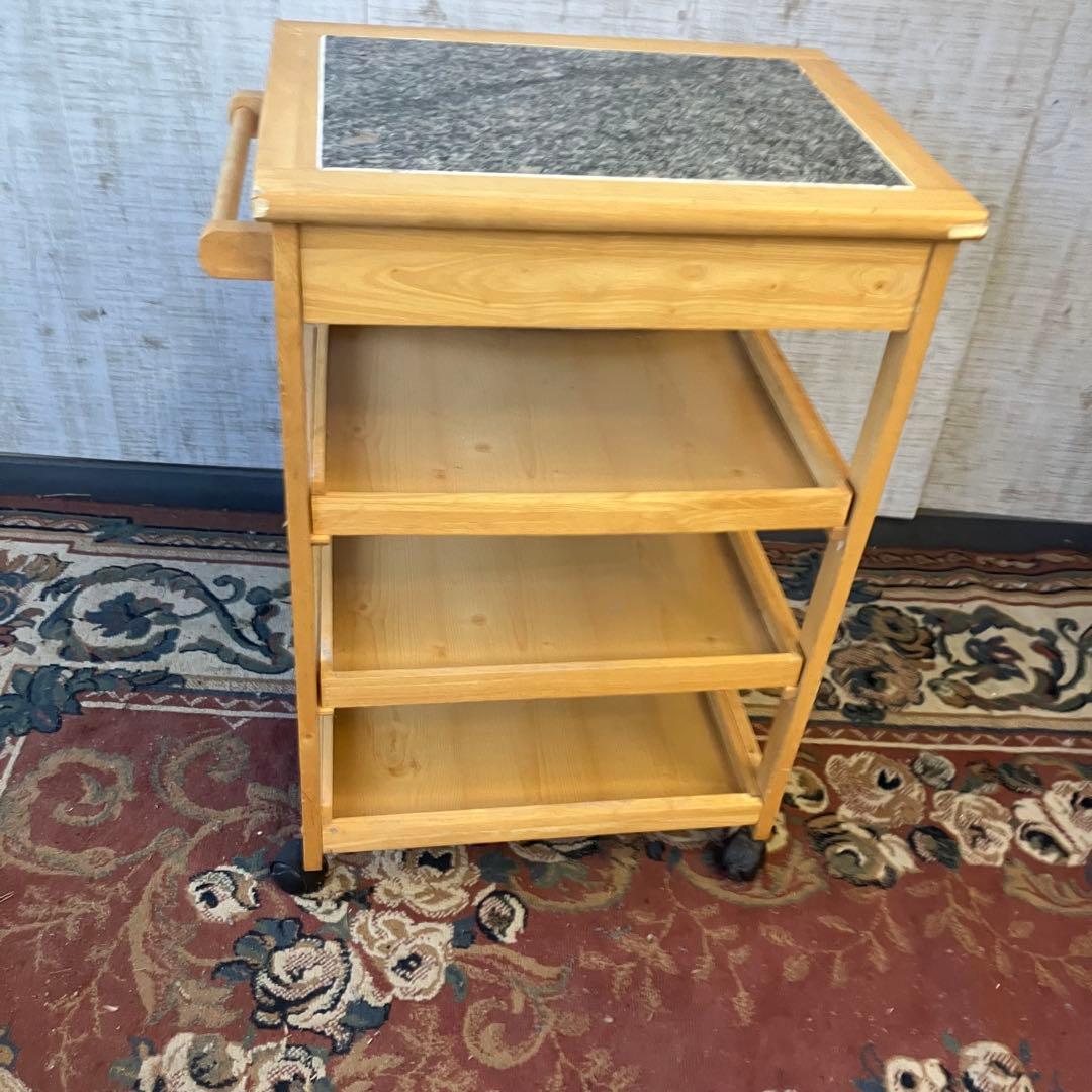 昭和レトロ 大理石天板張り 木製キッチンワゴン キャスター付き キッチンカート